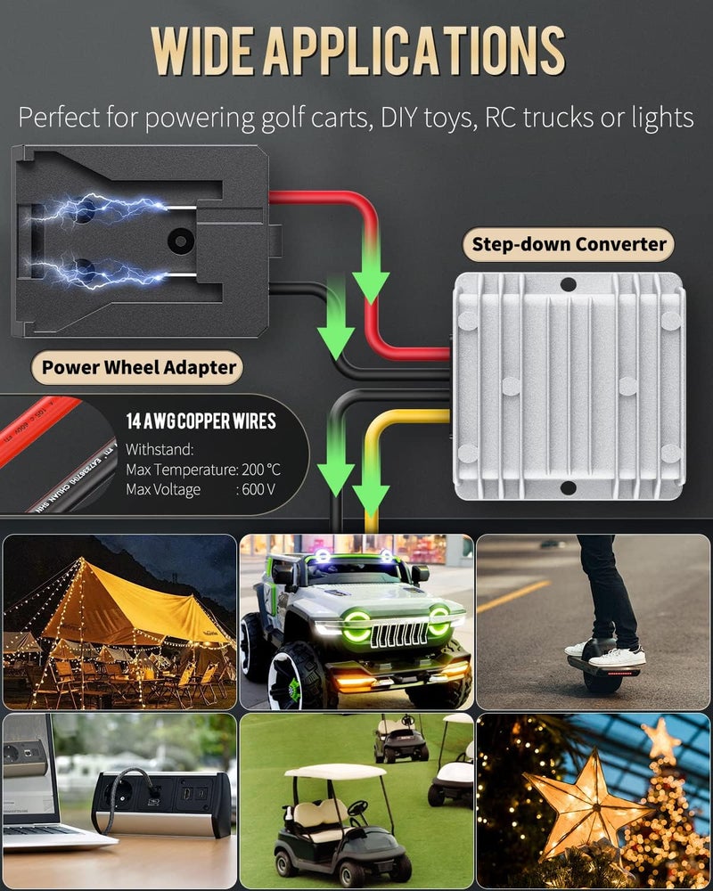 Vibit 20V to 12V Step-Down Converter for Dewalt Battery, DC Power Adapter, Voltage Reducer Transformer 180 W Buck Converter Regulator for Golf Cart RC Car Truck Light & DIY - Image 4